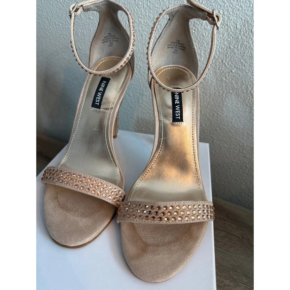 Nine West Toria2 Womens 7M Pink Rhinestone Stiletto Ankle Strap Heels
